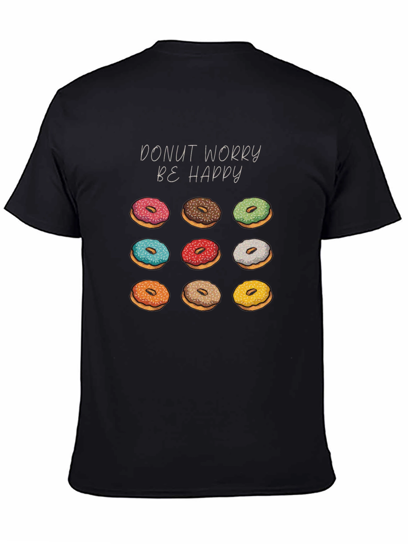 Black Donut Worry Be Happy Black Graphic Tee view 4