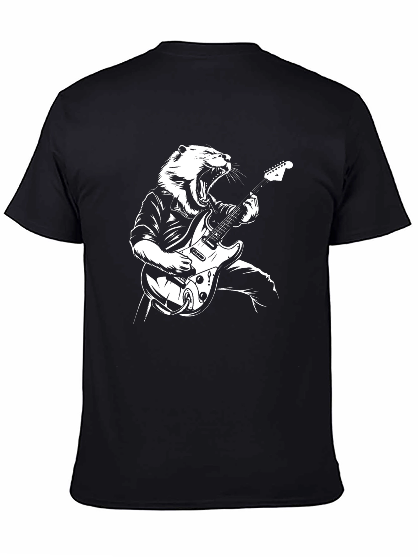 Black Tiger Guitarist Graphic Tee - Black Crew Neck view 4