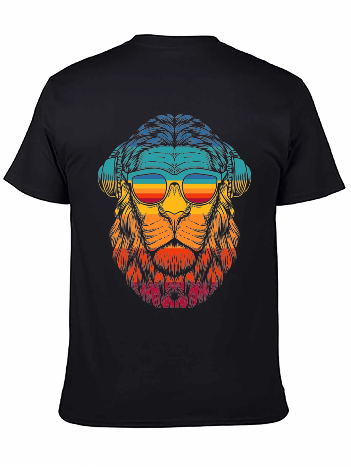 Black Retro Lion Graphic Tee - Black Cotton Blend view 4