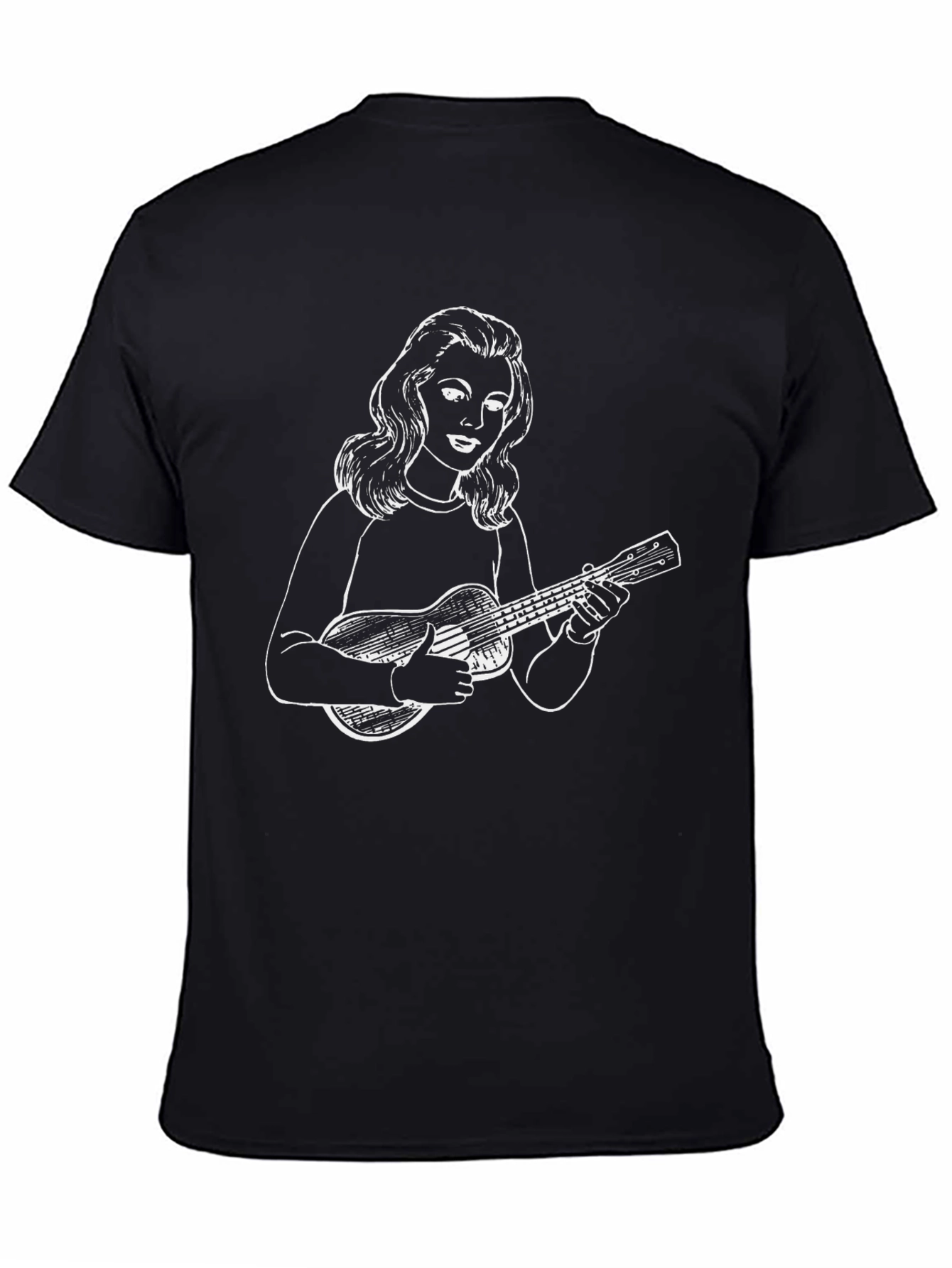 Black Ukulele Girl Graphic Tee - Black Cotton Casual Shirt view 4