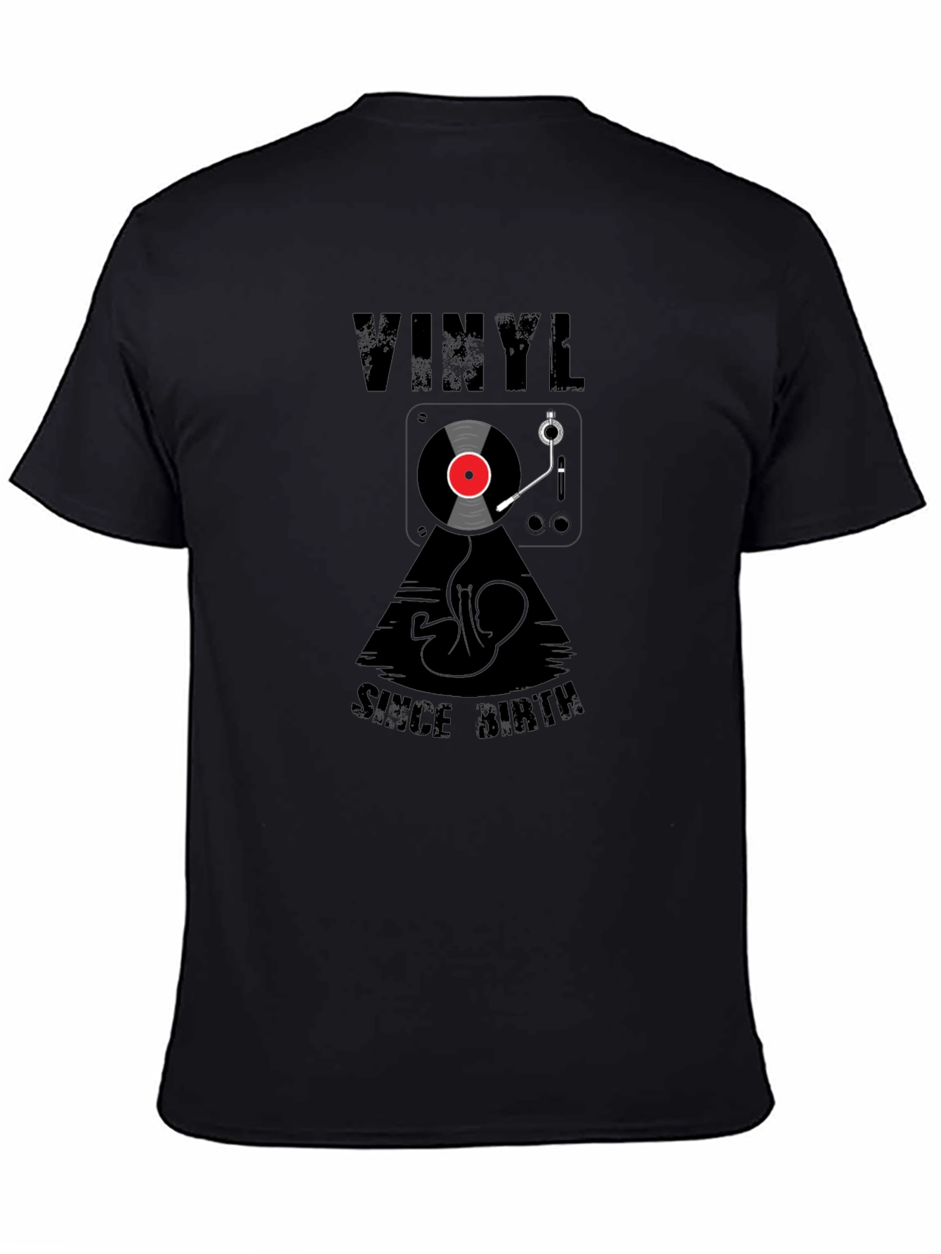 Black Vinyl Since Birth Black Graphic Tee - Music Lover Shirt view 4