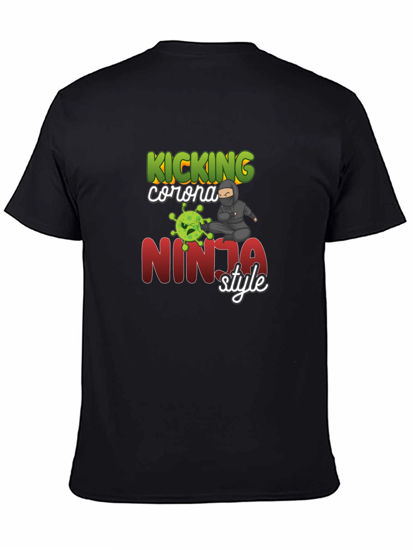 Black Kicking Corona Ninja Style T-Shirt view 4