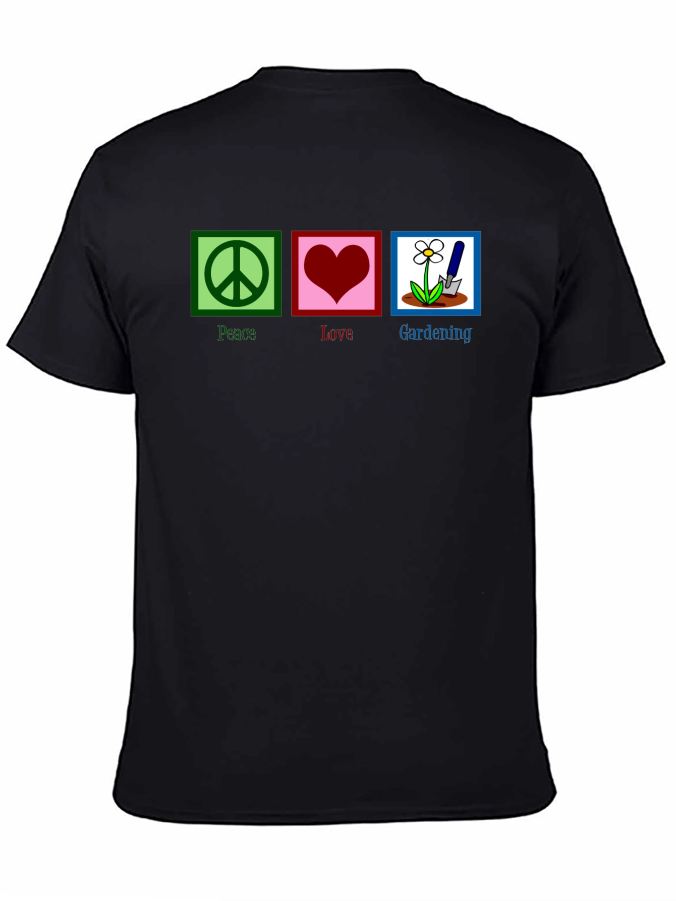 Black Peace, Love, Gardening Graphic T-Shirt view 4
