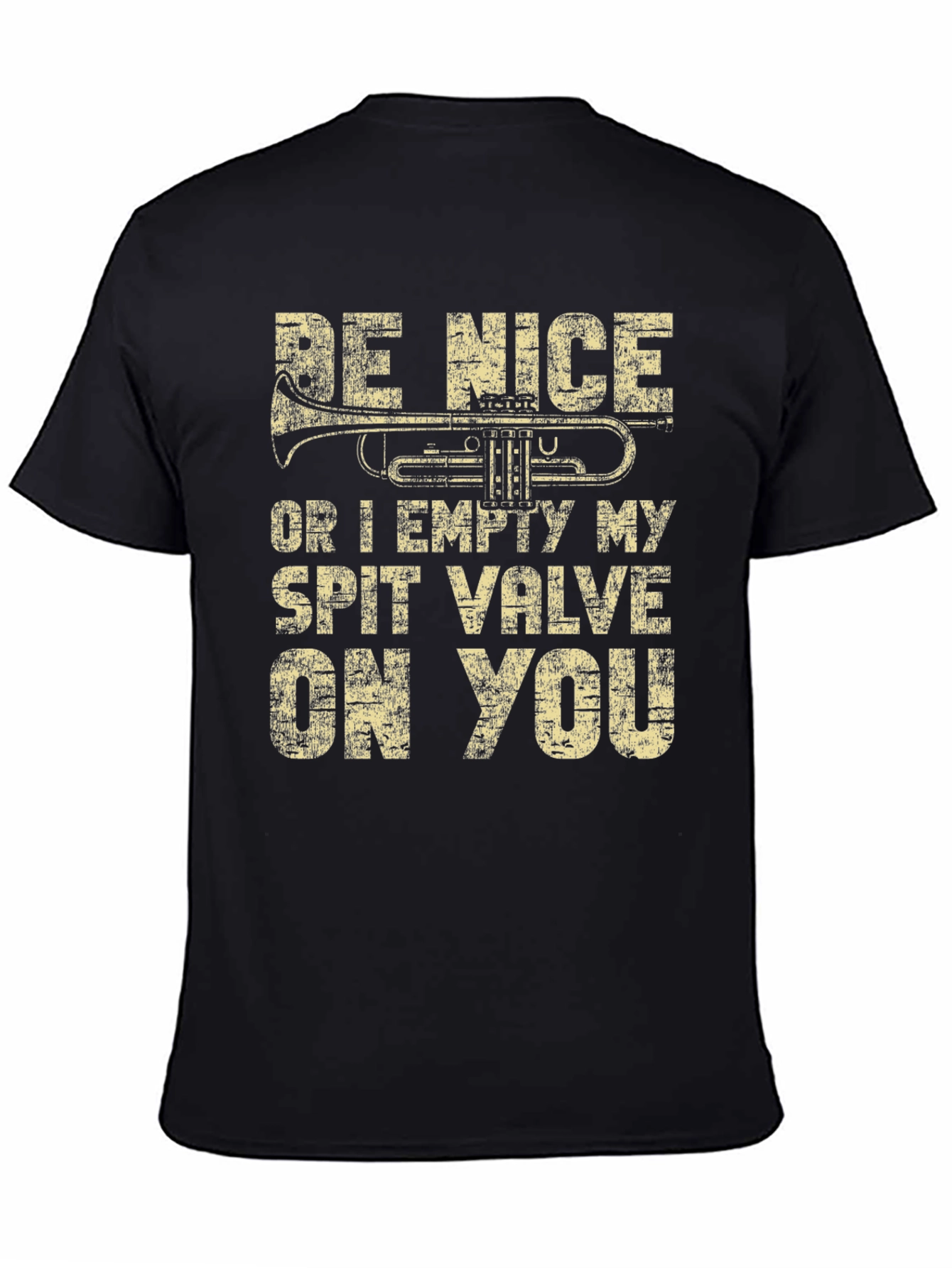 Black Funny Musician T-Shirt - Be Nice or Spit Valve! view 4