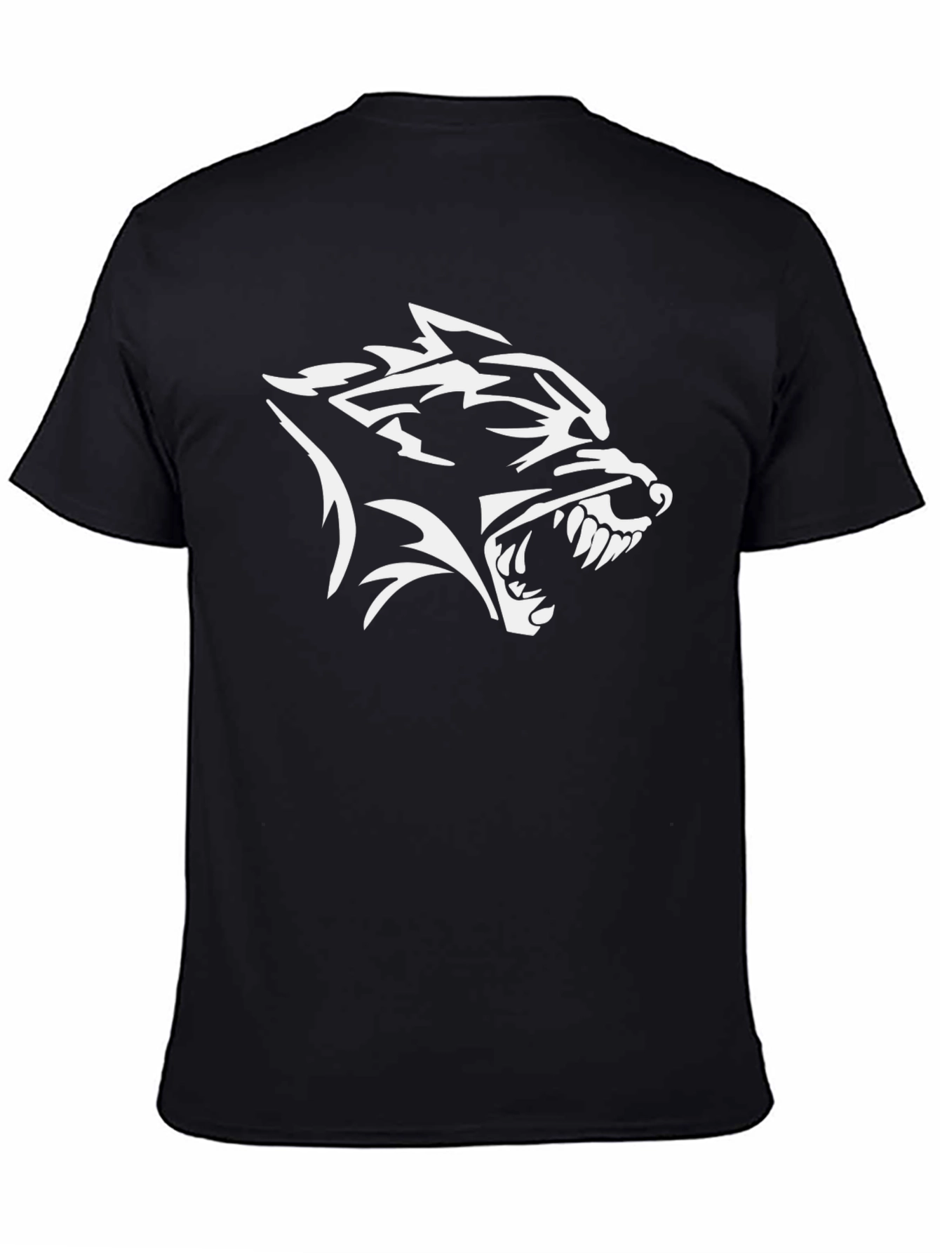 Black Men's Black T-Shirt with White Wolf Graphic view 4