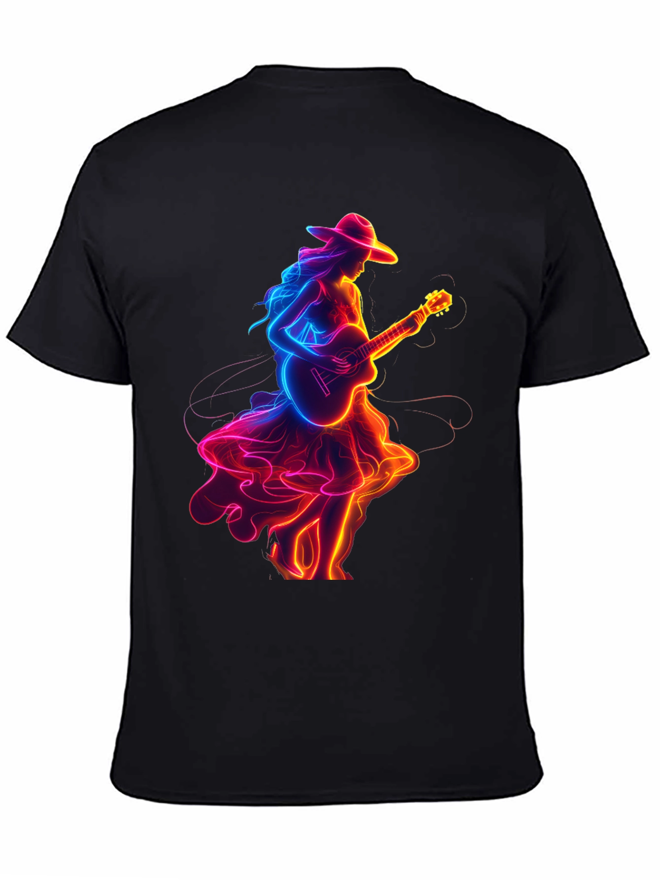 Black Neon Guitar Girl Graphic Tee view 4