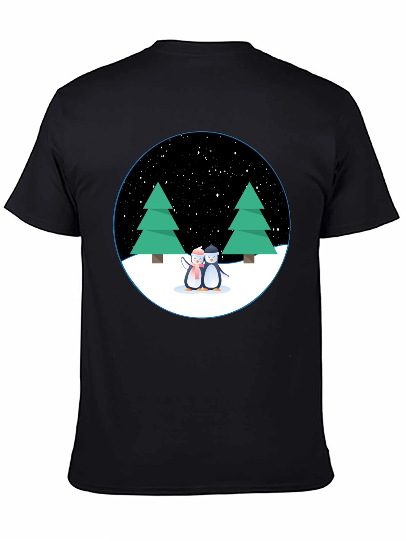 Black Penguin Winter Scene Black T-Shirt view 4