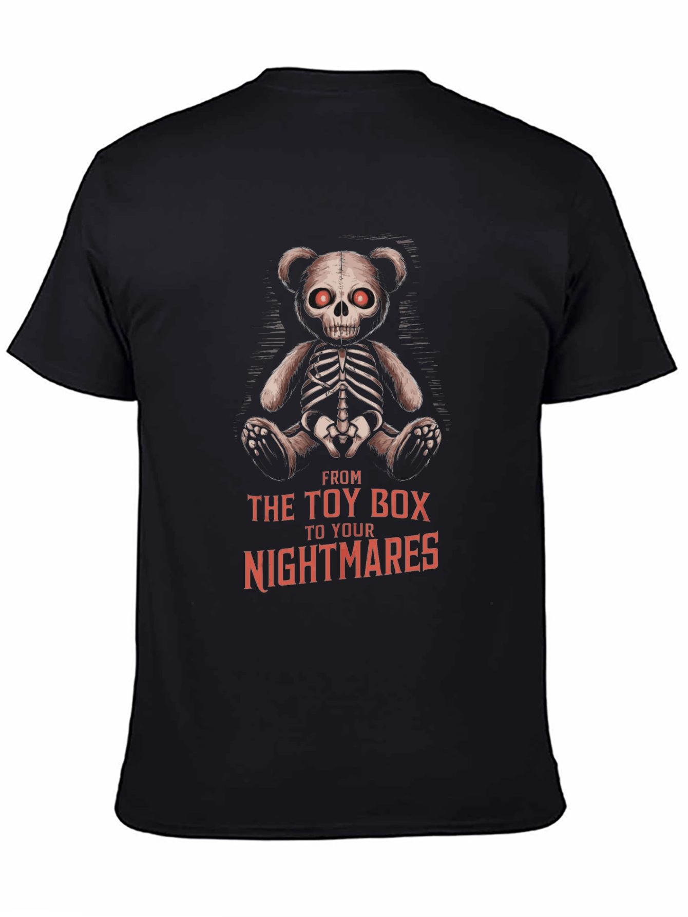 Black Creepy Teddy Bear Skeleton T-Shirt view 4
