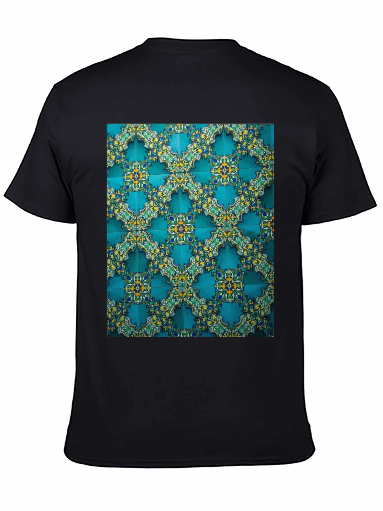 Black Patterned Tile Print Crew Neck Tee view 4
