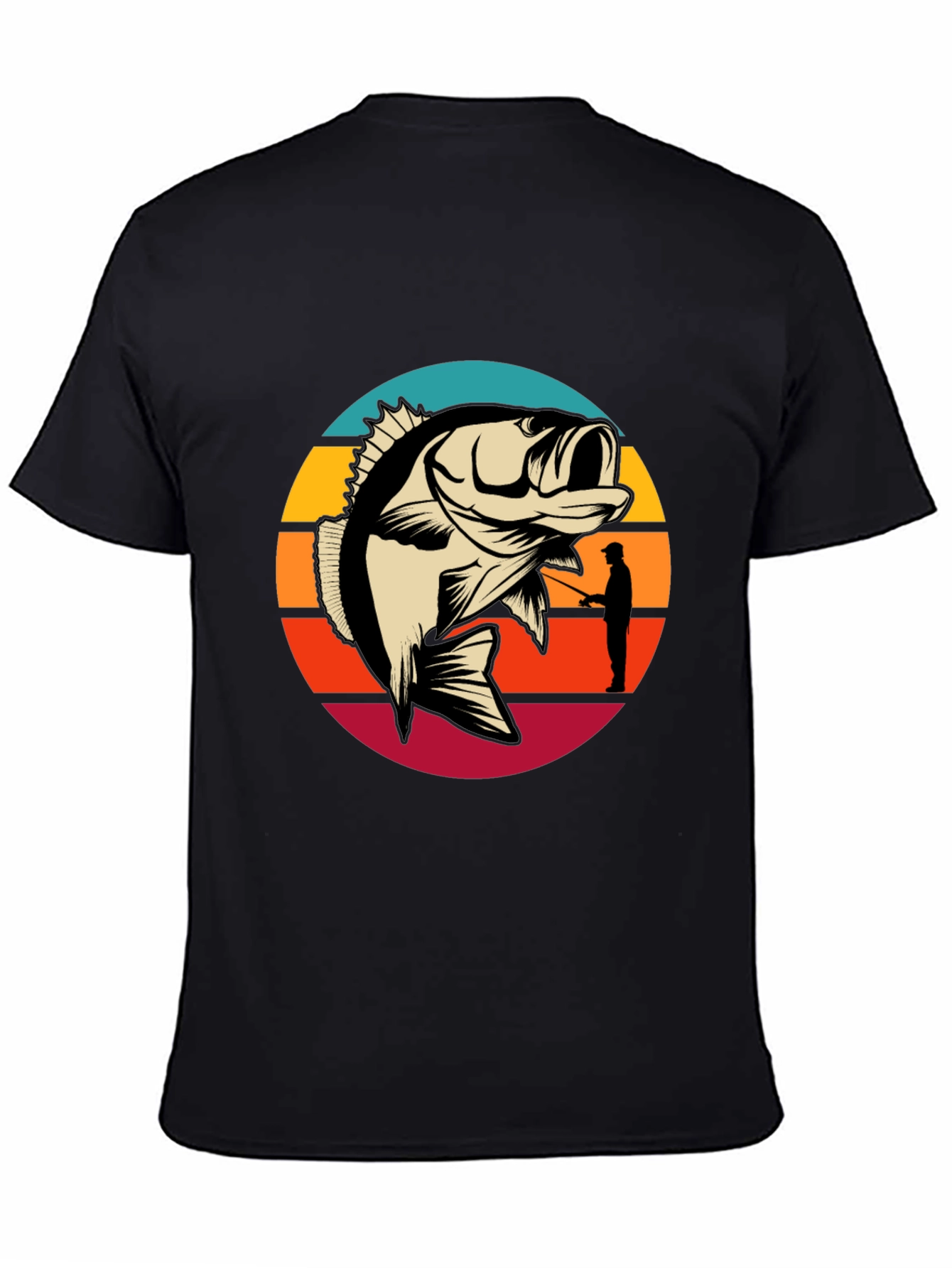 Black Fishing T-Shirt - Bass Silhouette Sunset Graphic Tee view 4