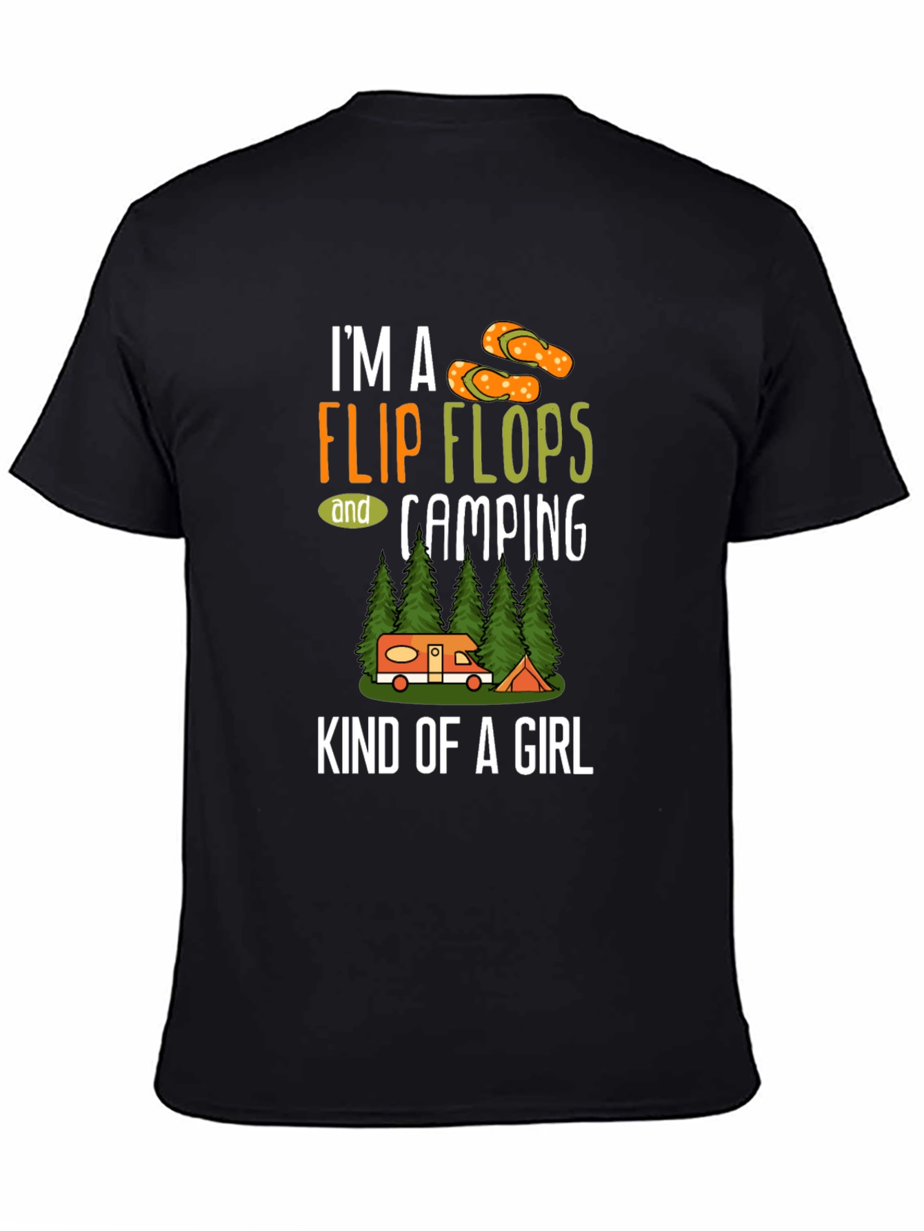 Black I'm a Flip Flops & Camping Kind of a Girl T-Shirt view 4