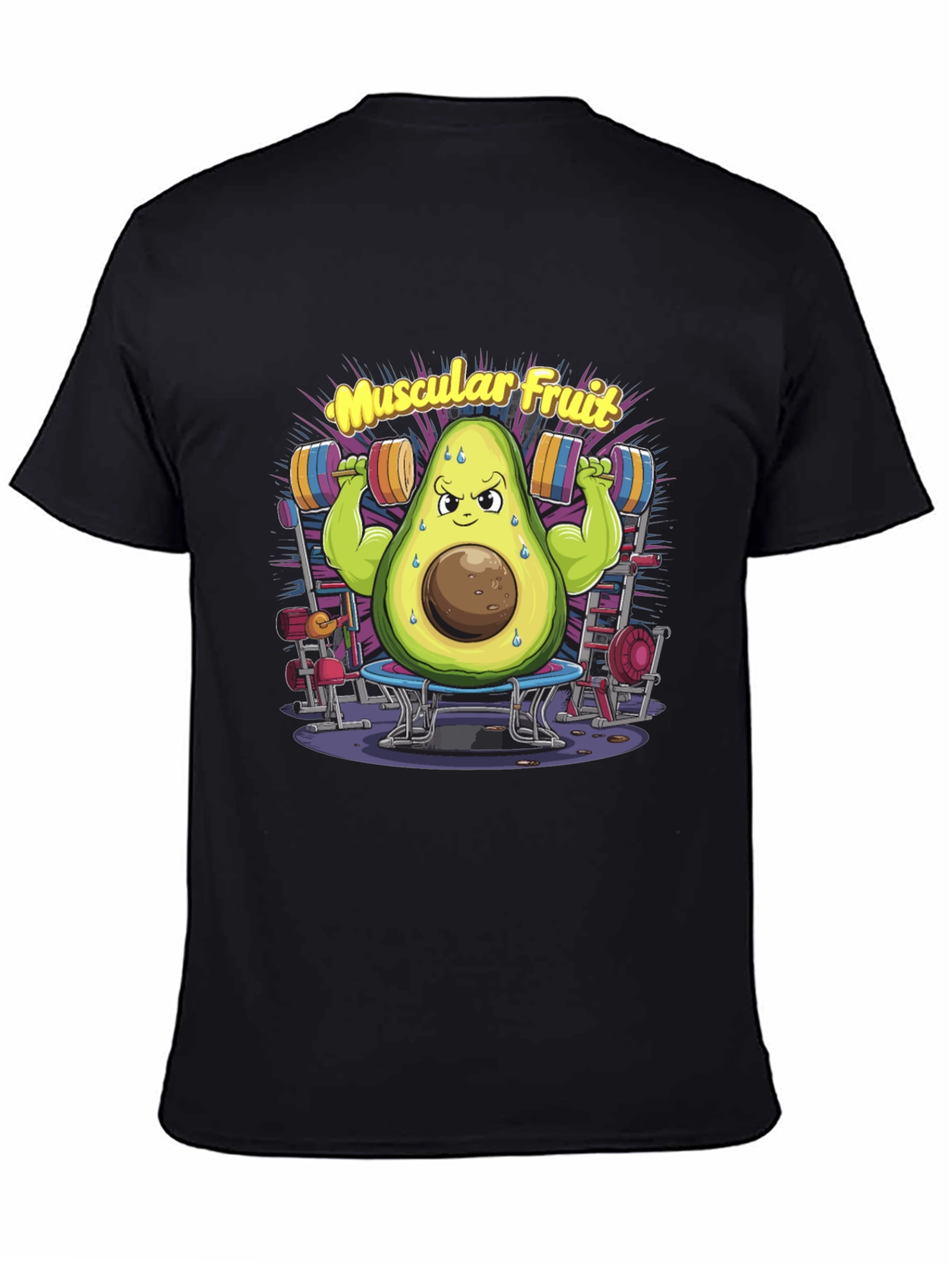 Black Muscular Fruit Avocado Black T-Shirt view 4