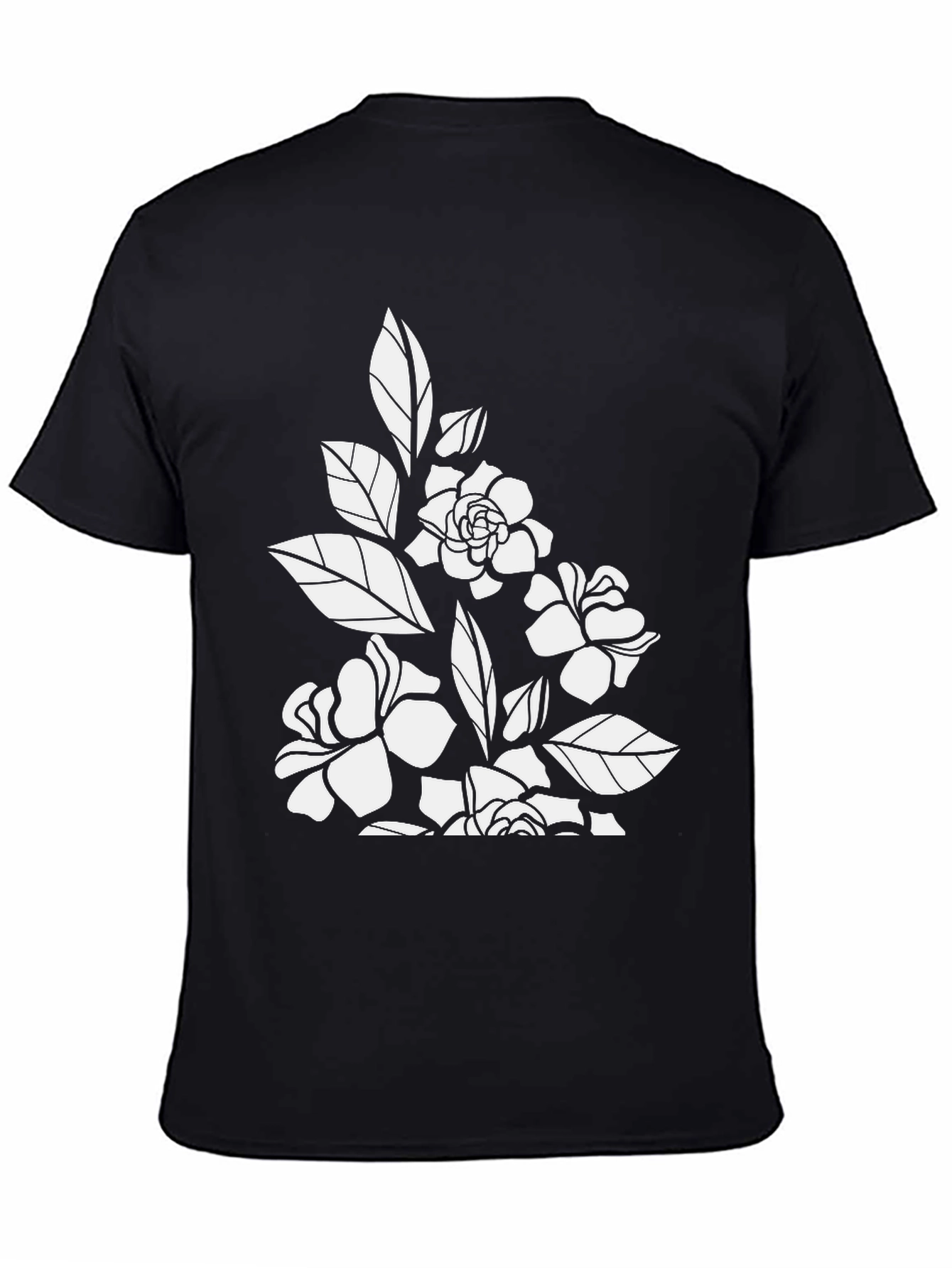 Black Floral Graphic T-Shirt - Black Cotton Tee view 4