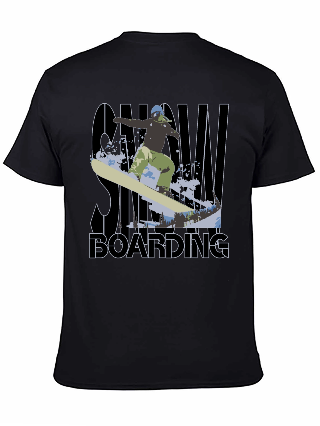 Black Snowboarding Graphic Tee - Black Cotton T-Shirt view 4