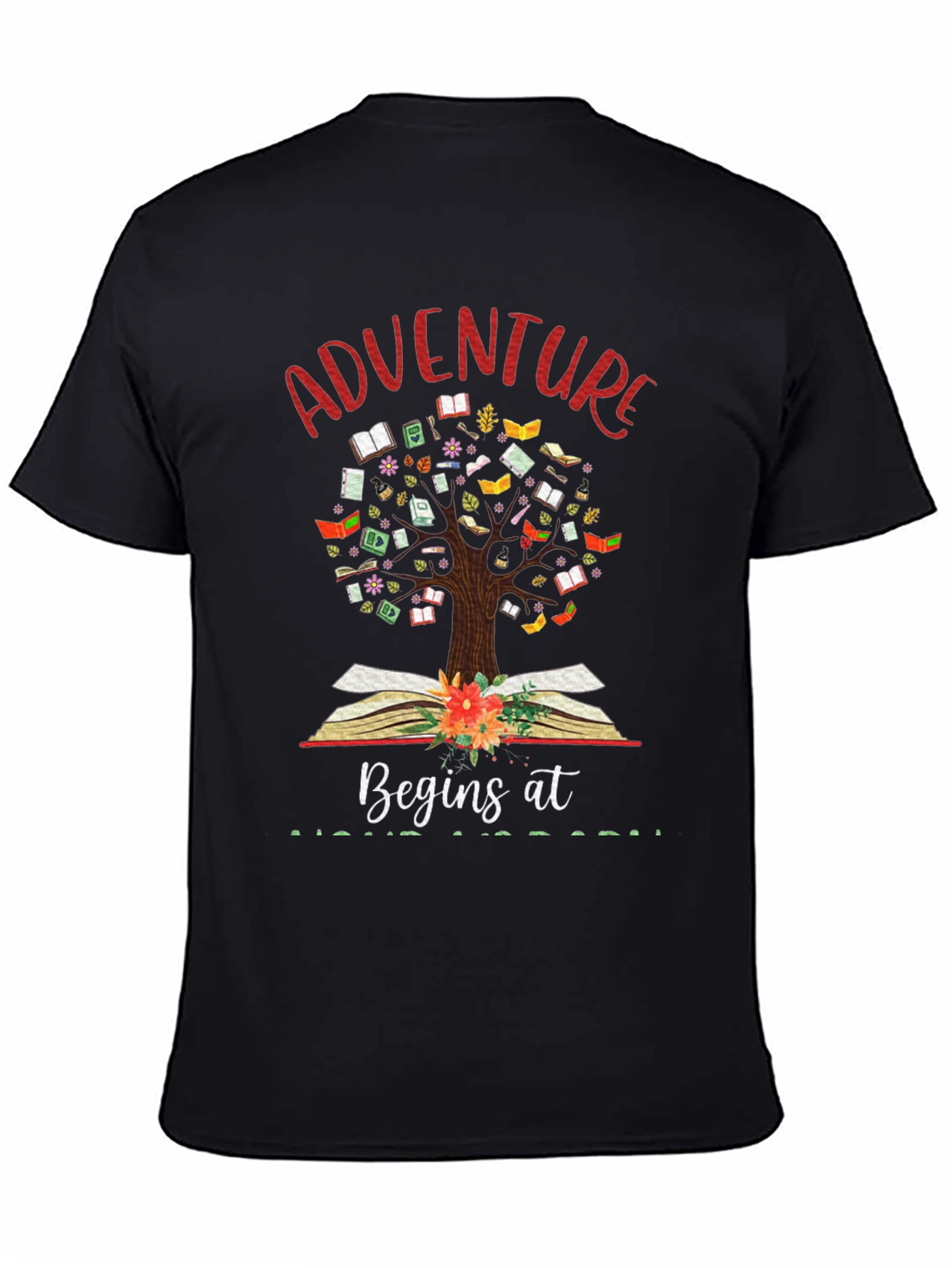 Black Adventure Begins at Books T-Shirt view 4