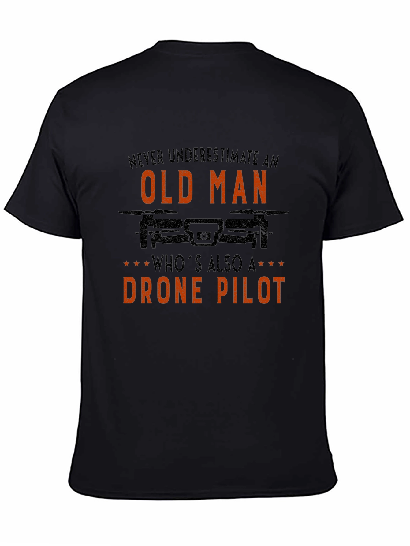 Black Old Man Drone Pilot Graphic Tee view 4