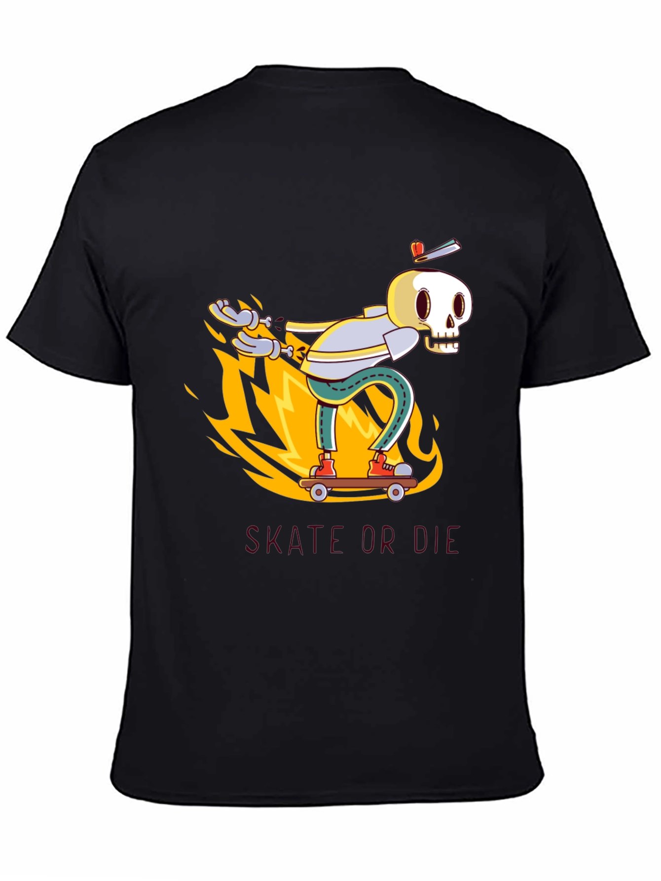 Black Skate or Die Black Graphic Tee - Skeleton Skateboarder view 4