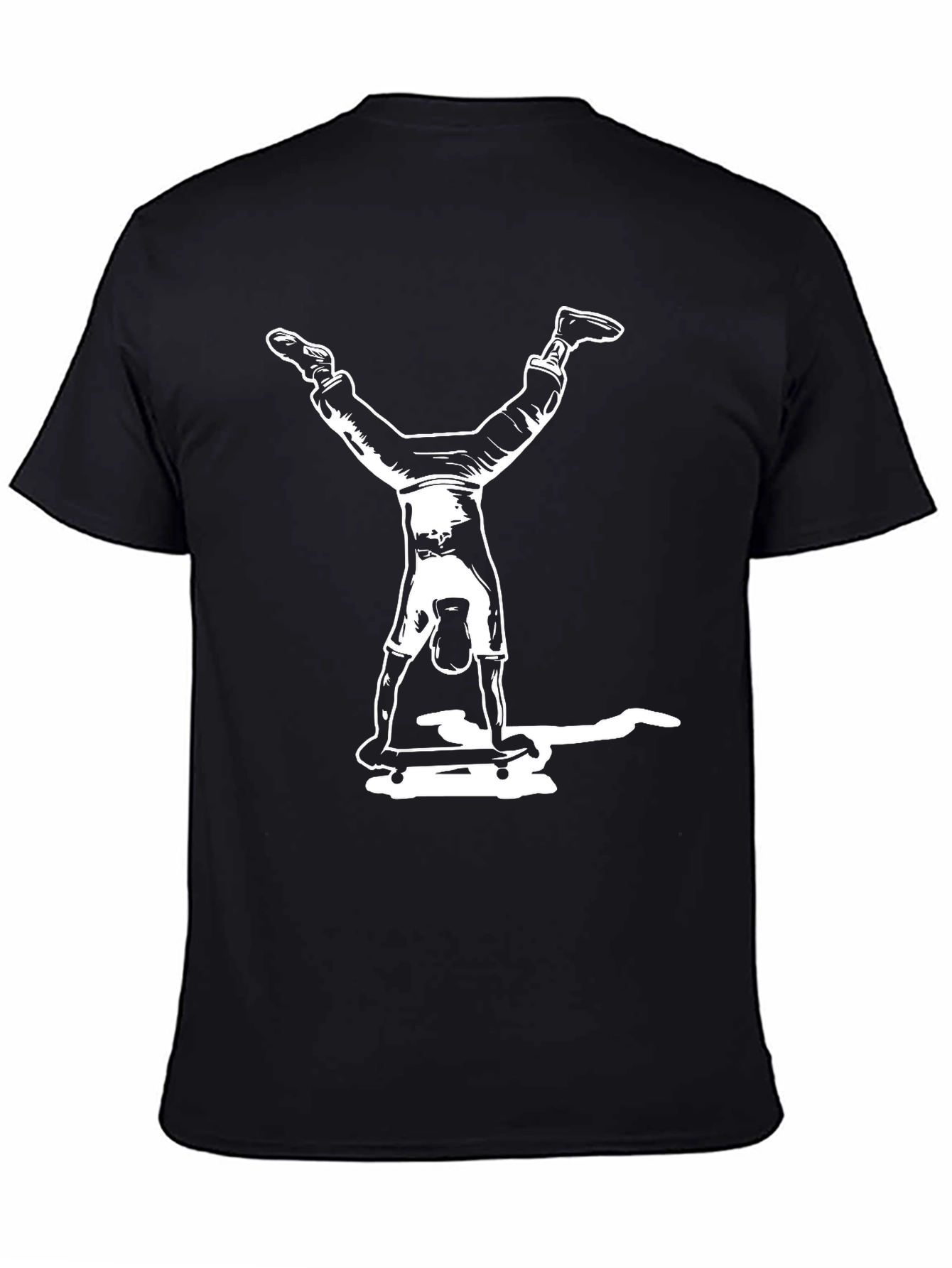 Black Skateboard Handstand Graphic Tee - Black Cotton Casual T-Shirt view 4