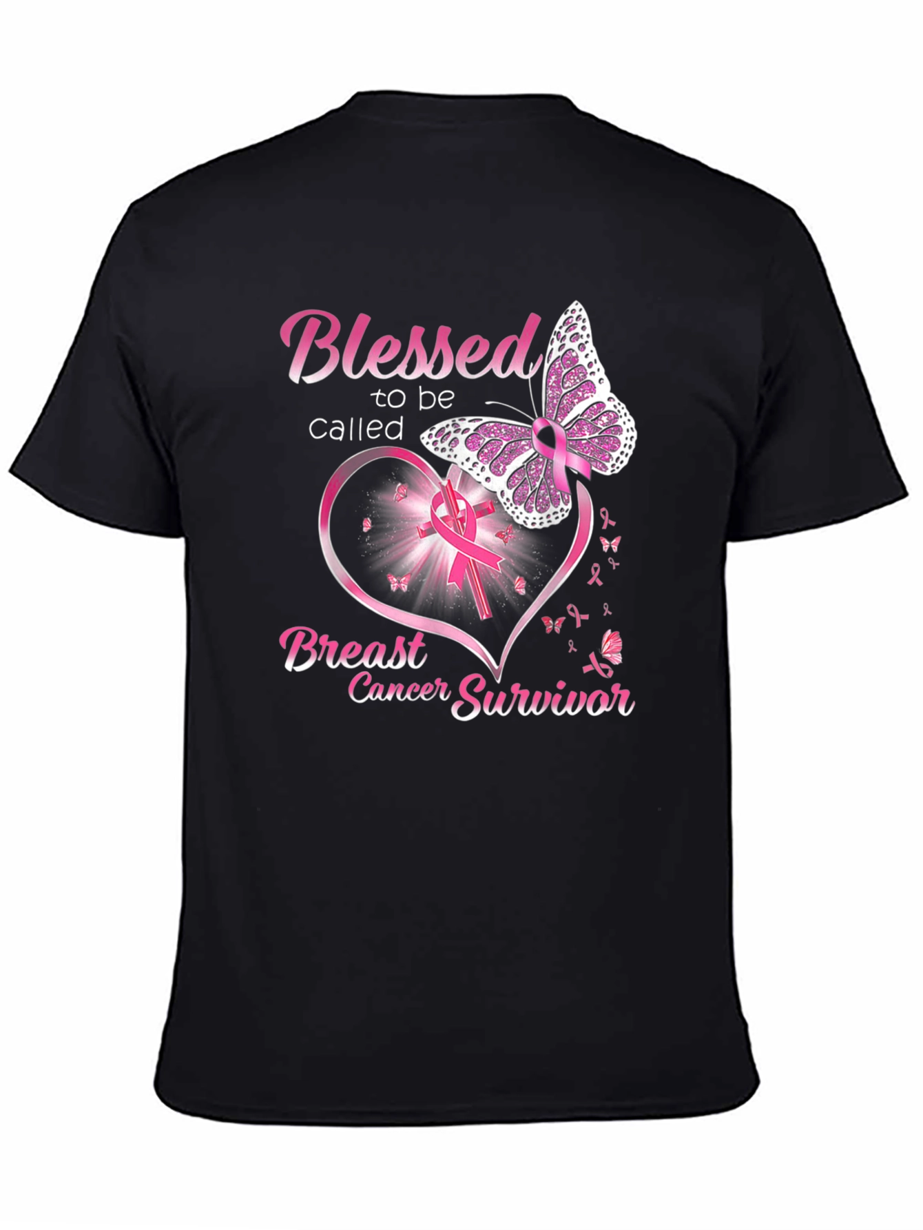 Black Breast Cancer Survivor Butterfly T-Shirt view 4