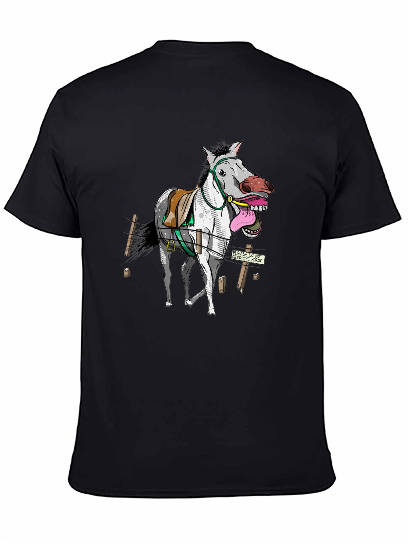 Black Funny Horse Graphic Tee - Black Cotton T-Shirt view 4