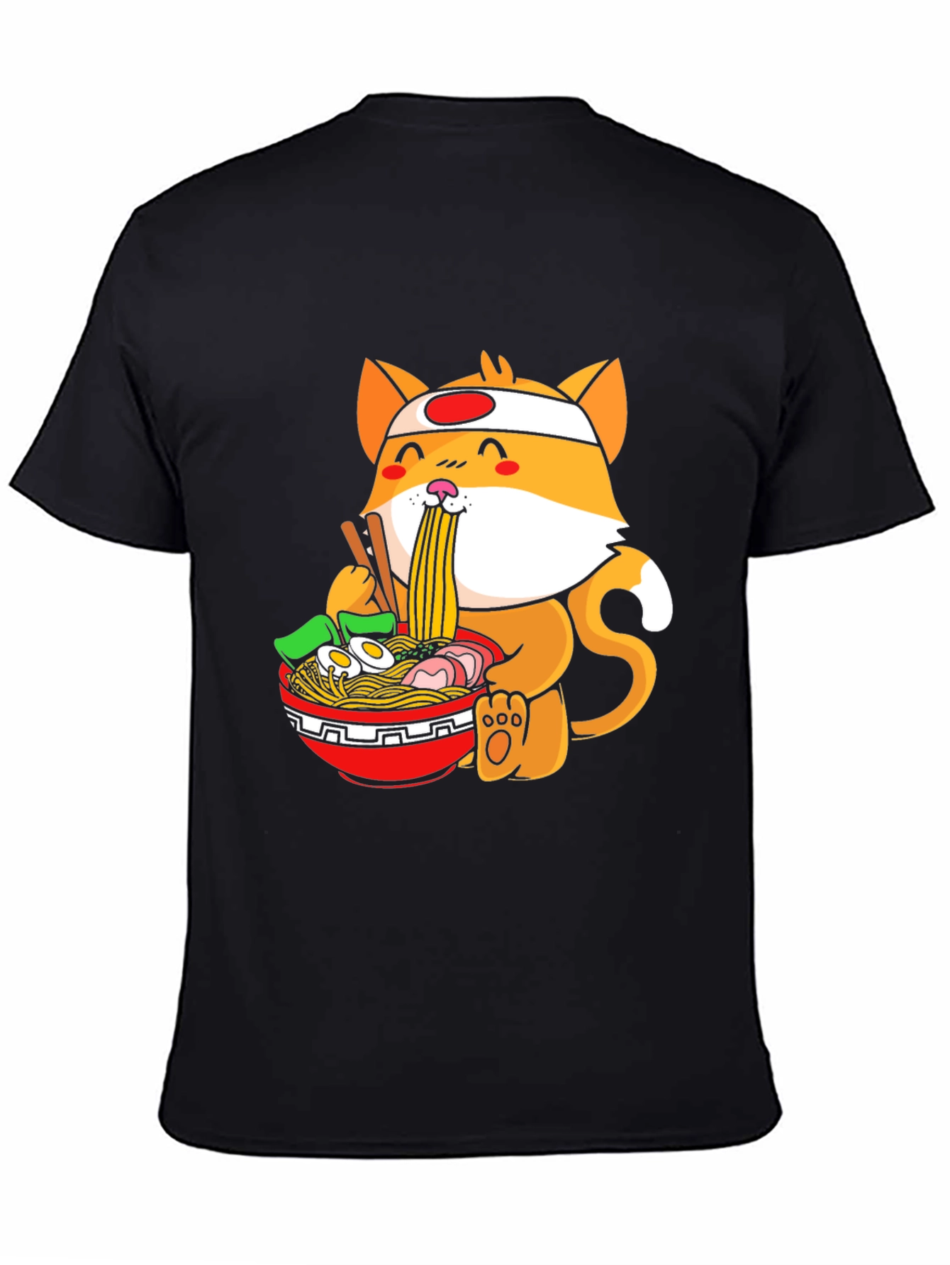 Black Ramen Cat Graphic Tee - Casual Black T-Shirt view 4