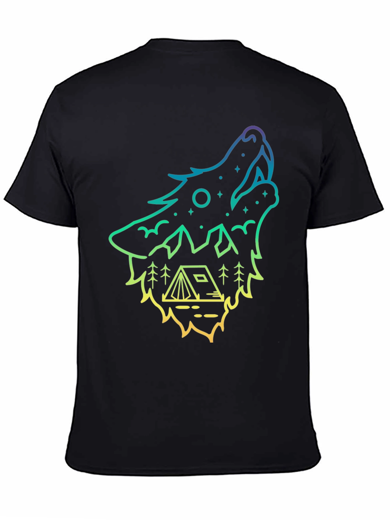Black Wolf Howl Camping Tee - Gradient Outline Design view 4