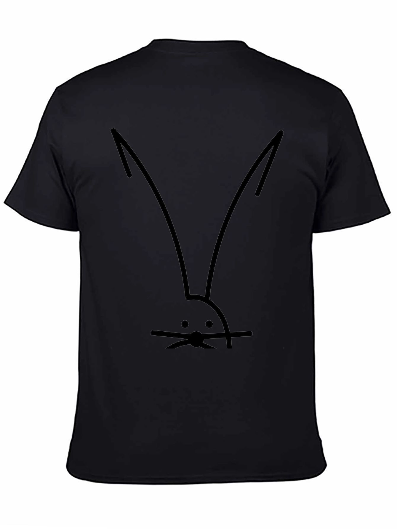 Black Minimalist Rabbit Tee - Black Cotton Blend Casual Shirt view 4