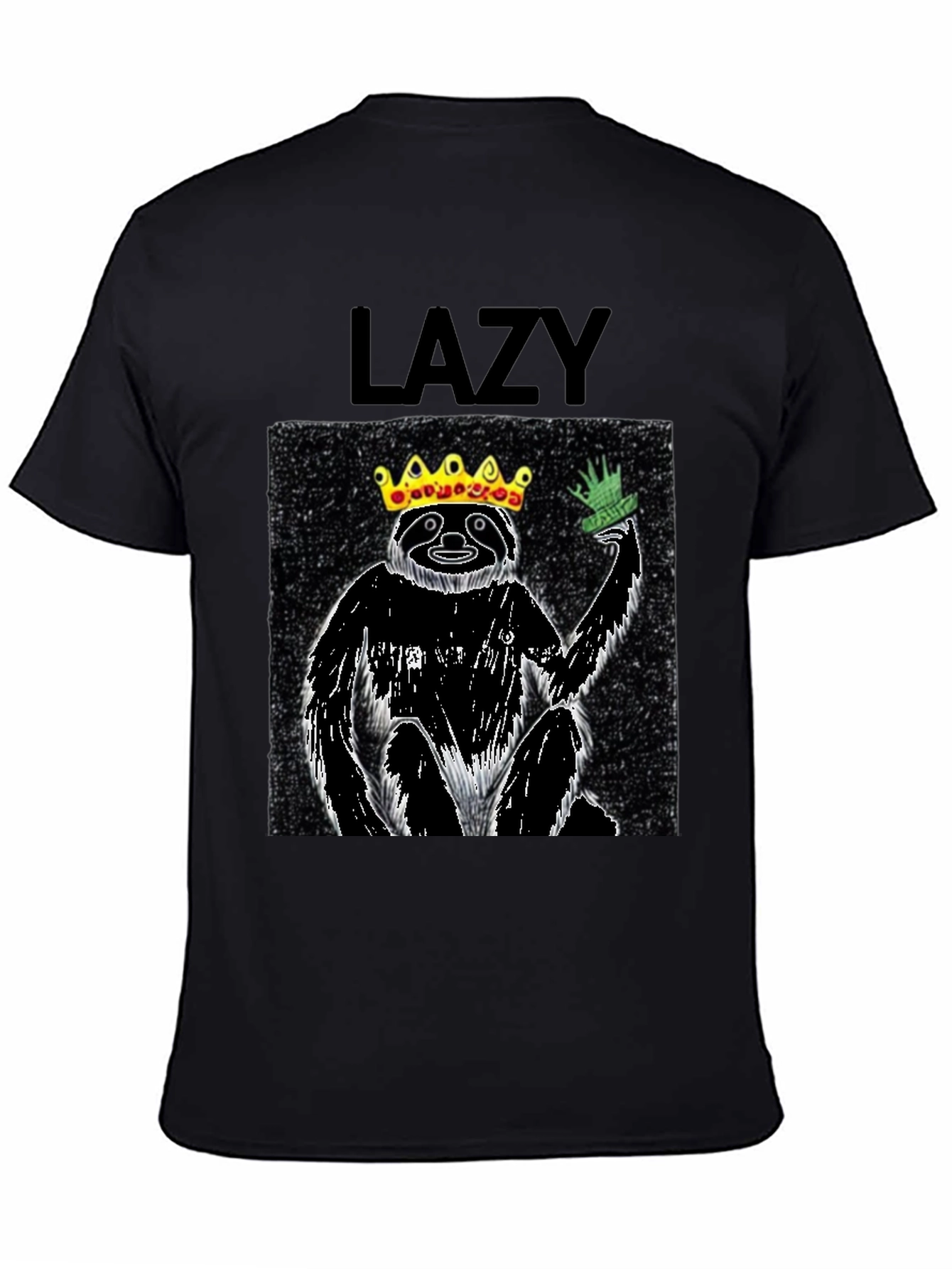 Black Lazy King Sloth Graphic Tee - Black Cotton T-Shirt view 4
