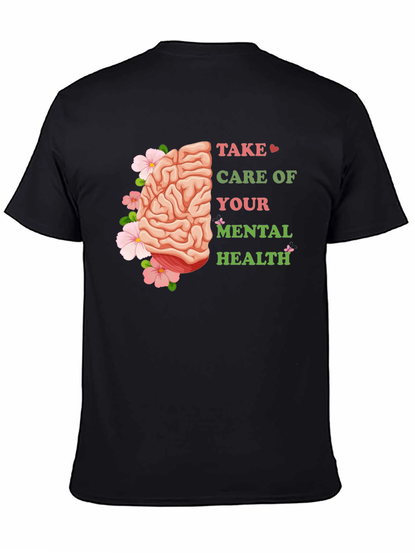 Black Mental Health Awareness T-Shirt: Floral Brain Design view 4