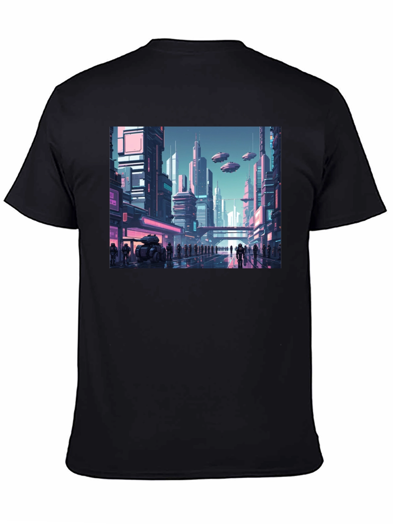 Black Sci-Fi Cityscape Graphic Tee view 4