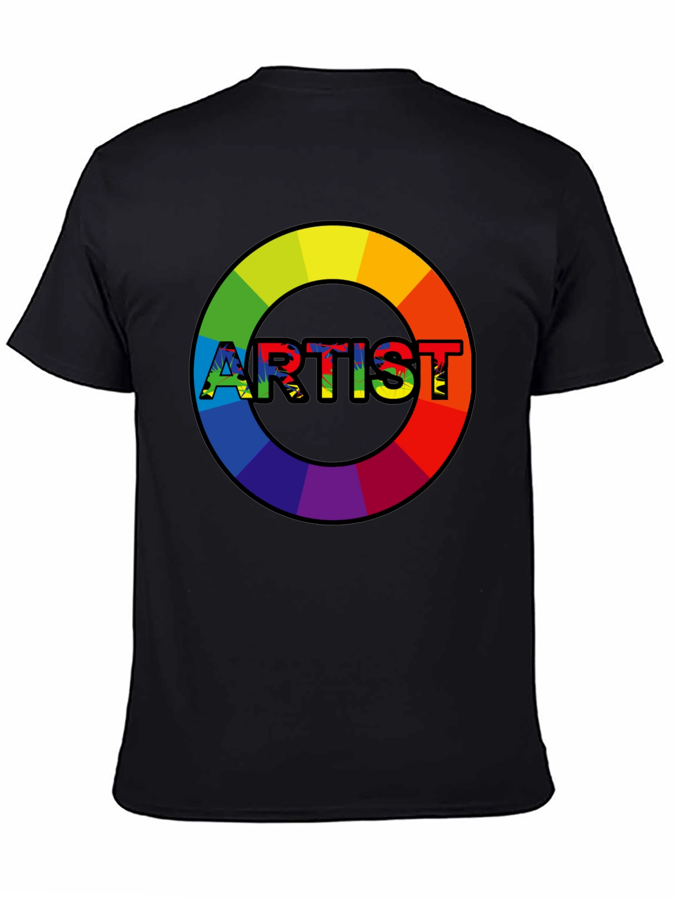 Black Rainbow Artist Circle Graphic Tee - Black Cotton Casual T-Shirt view 4