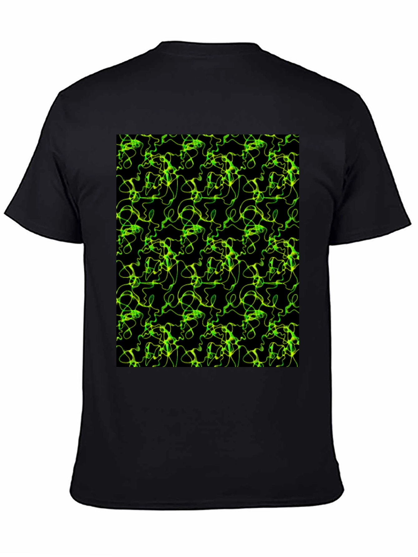Black Abstract Green Line Pattern Black T-Shirt view 4