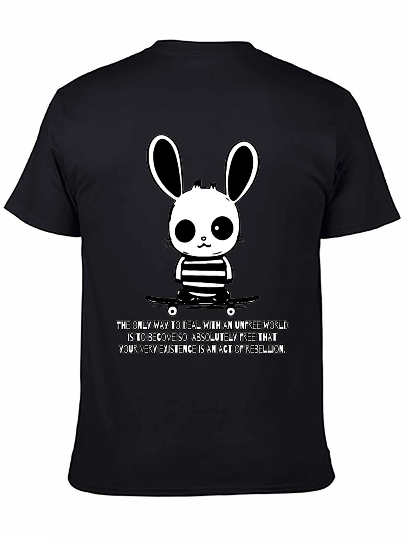 Black Rebellious Bunny Graphic Tee - Soft Black Cotton T-Shirt view 4