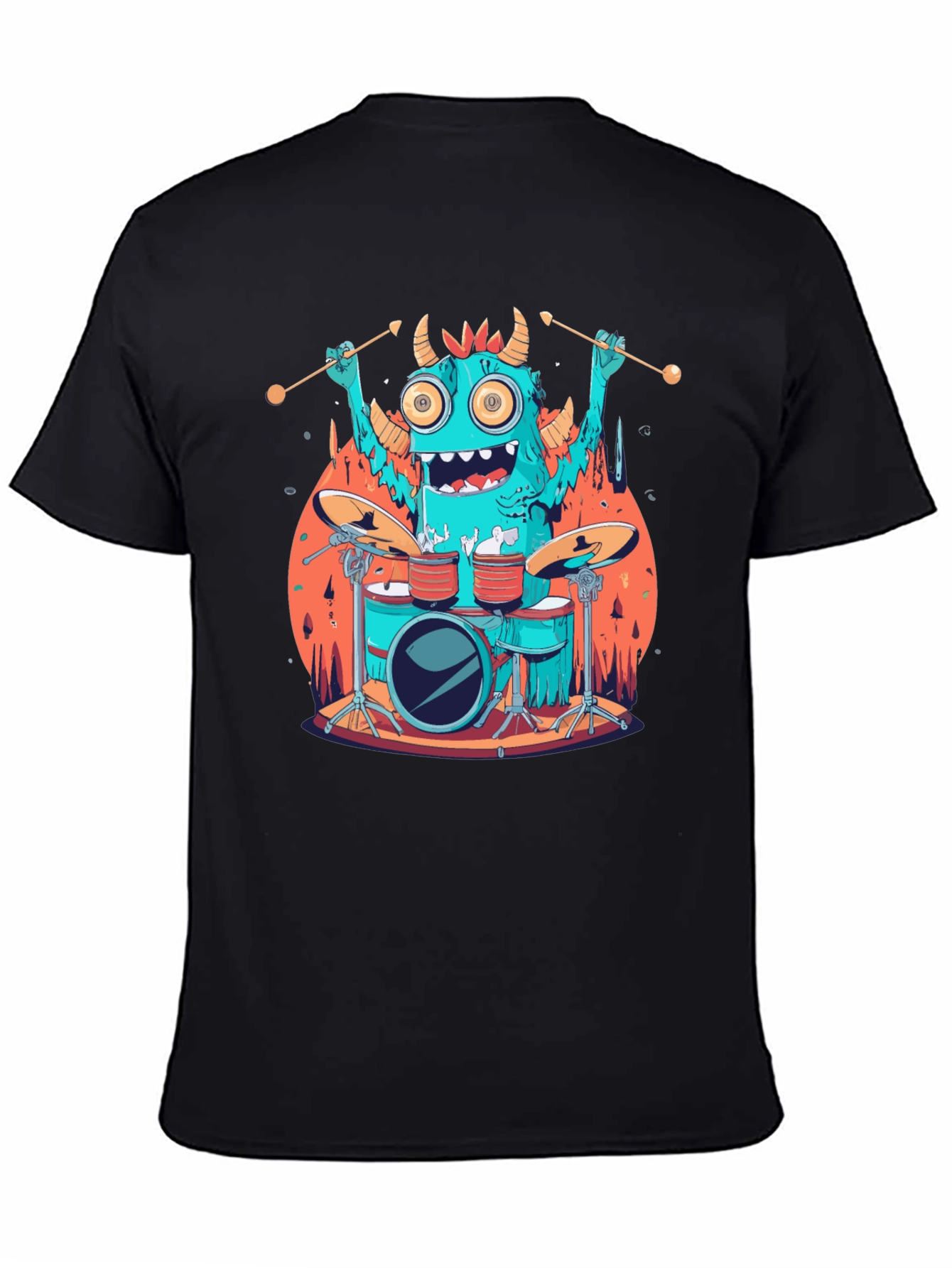 Black Monster Drummer Graphic Tee - Black Cotton T-Shirt view 4