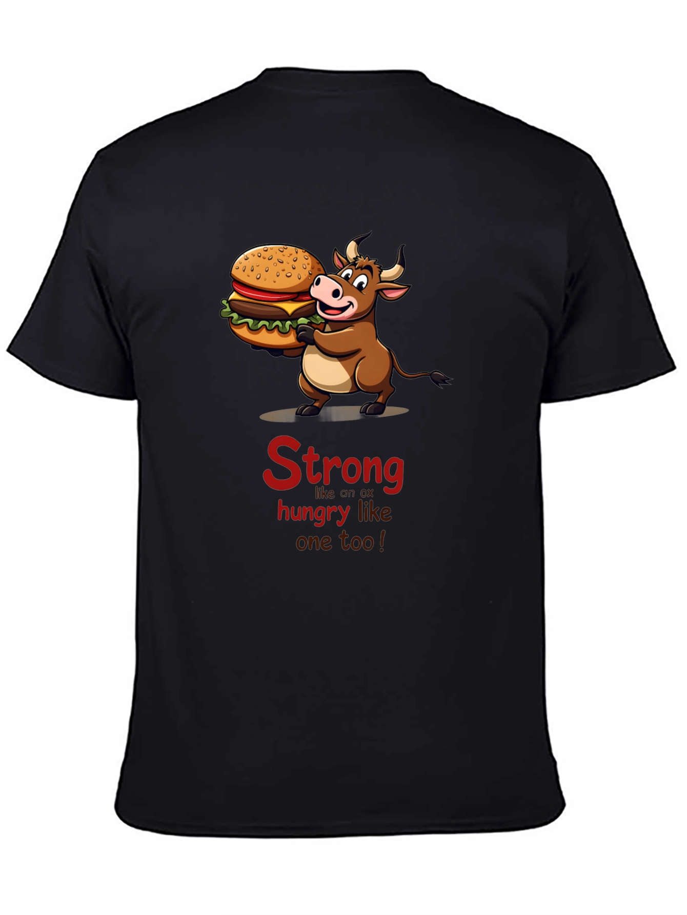 Black Strong Hungry Bull Burger T-Shirt view 4