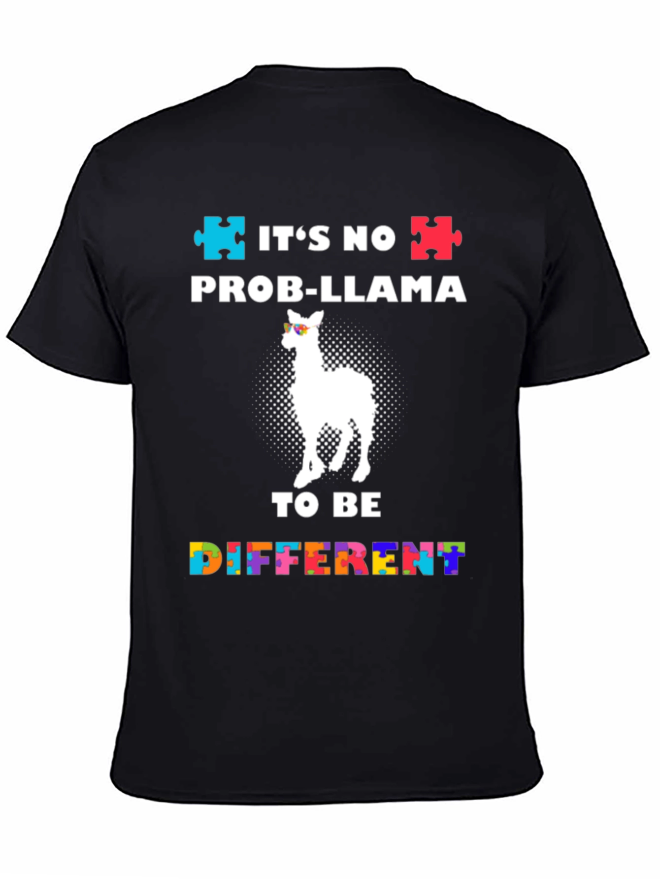 Black Autism Awareness Prob-Llama T-Shirt view 4