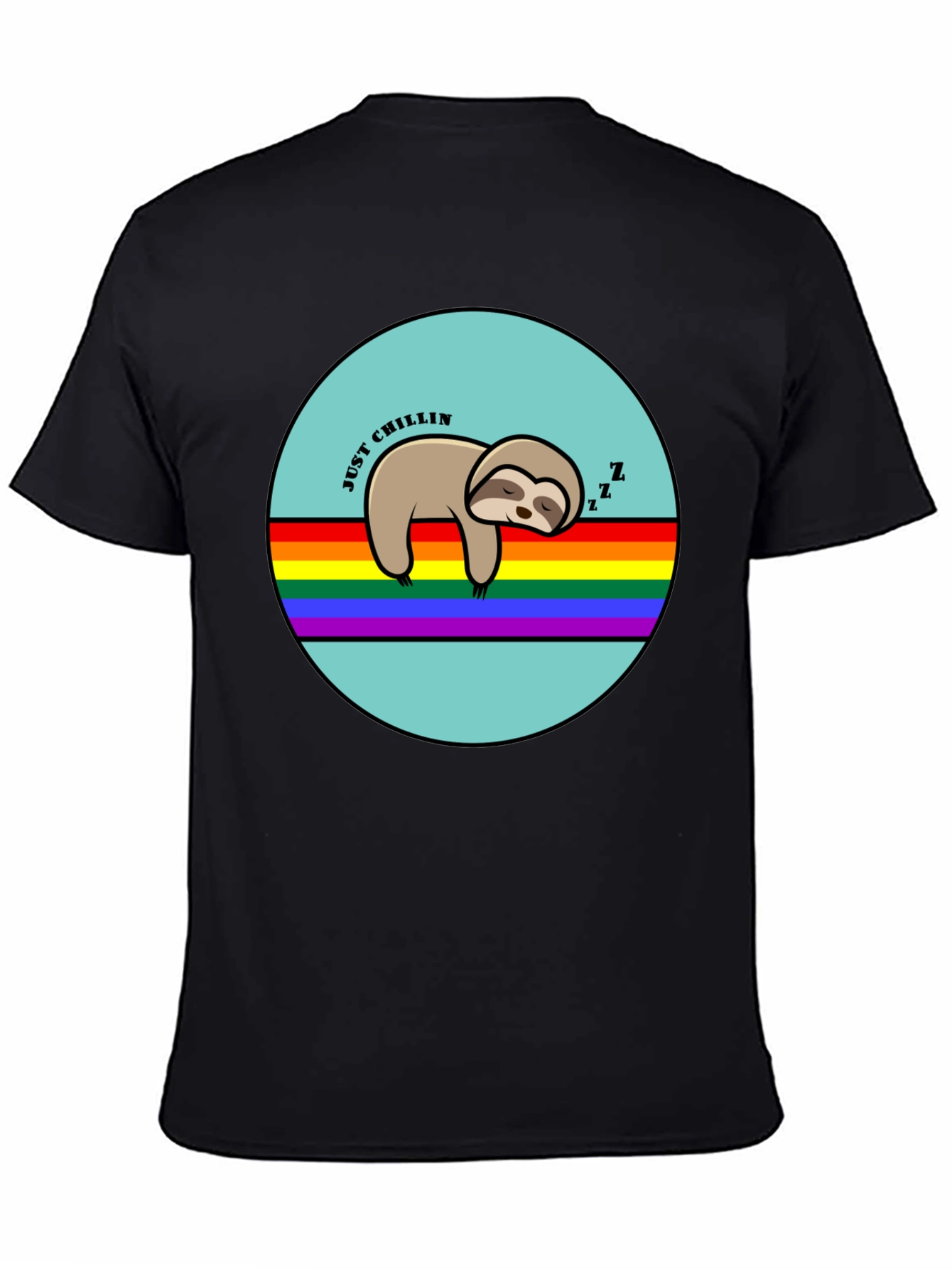Black Just Chillin' Sloth Graphic T-Shirt - Rainbow LGBT Pride view 4