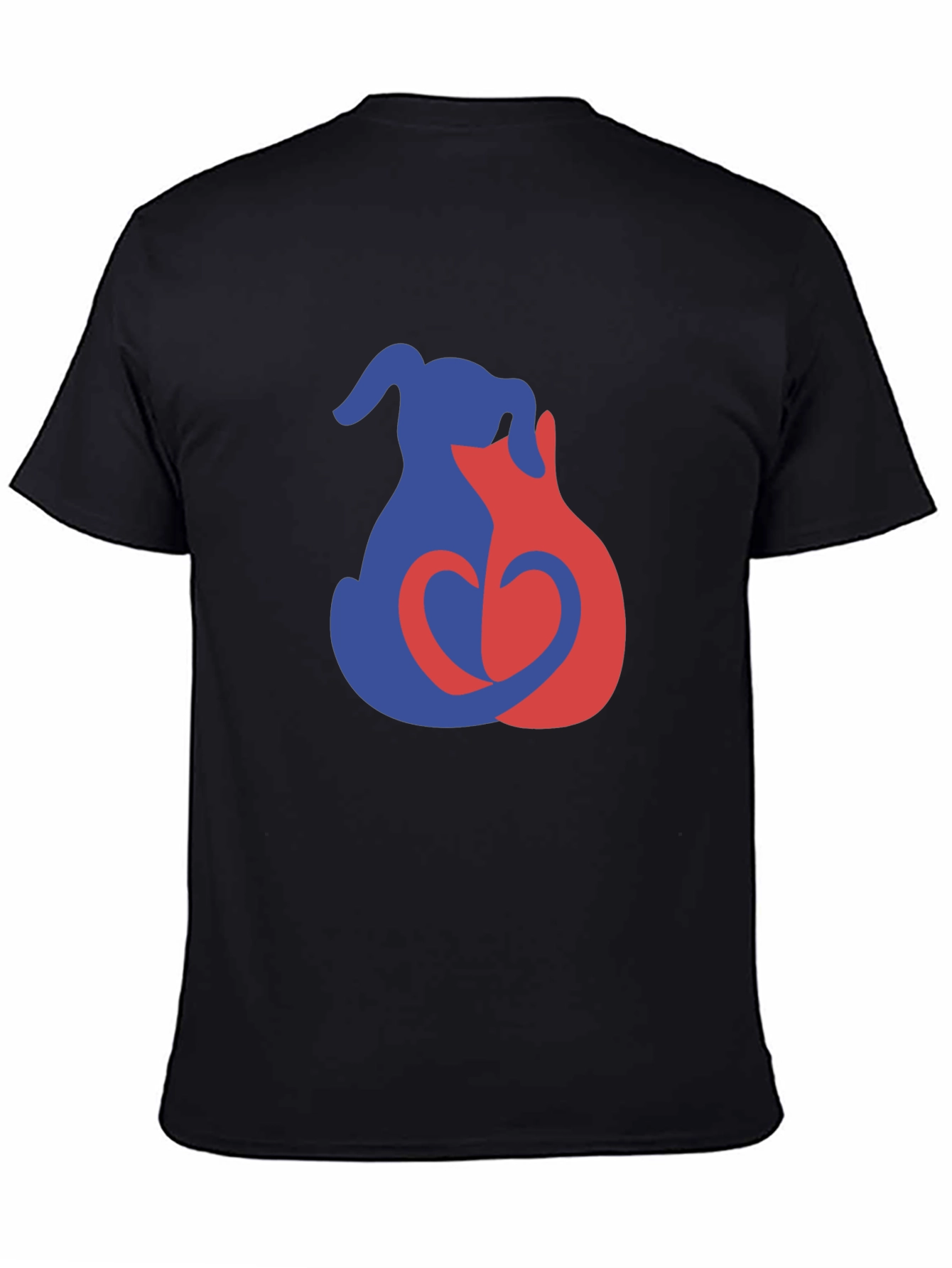 Black Dog & Cat Love T-Shirt - Unisex Black Tee view 4