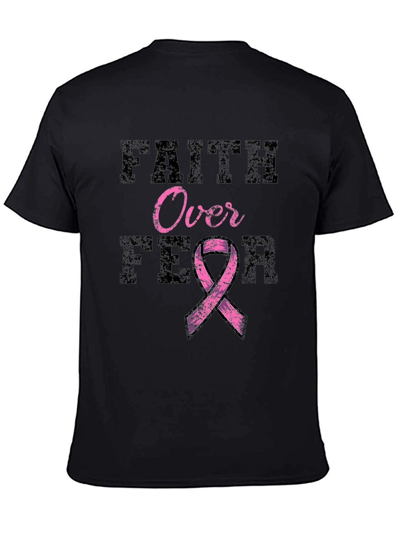 Black Faith Over Fear Breast Cancer Awareness T-Shirt view 4