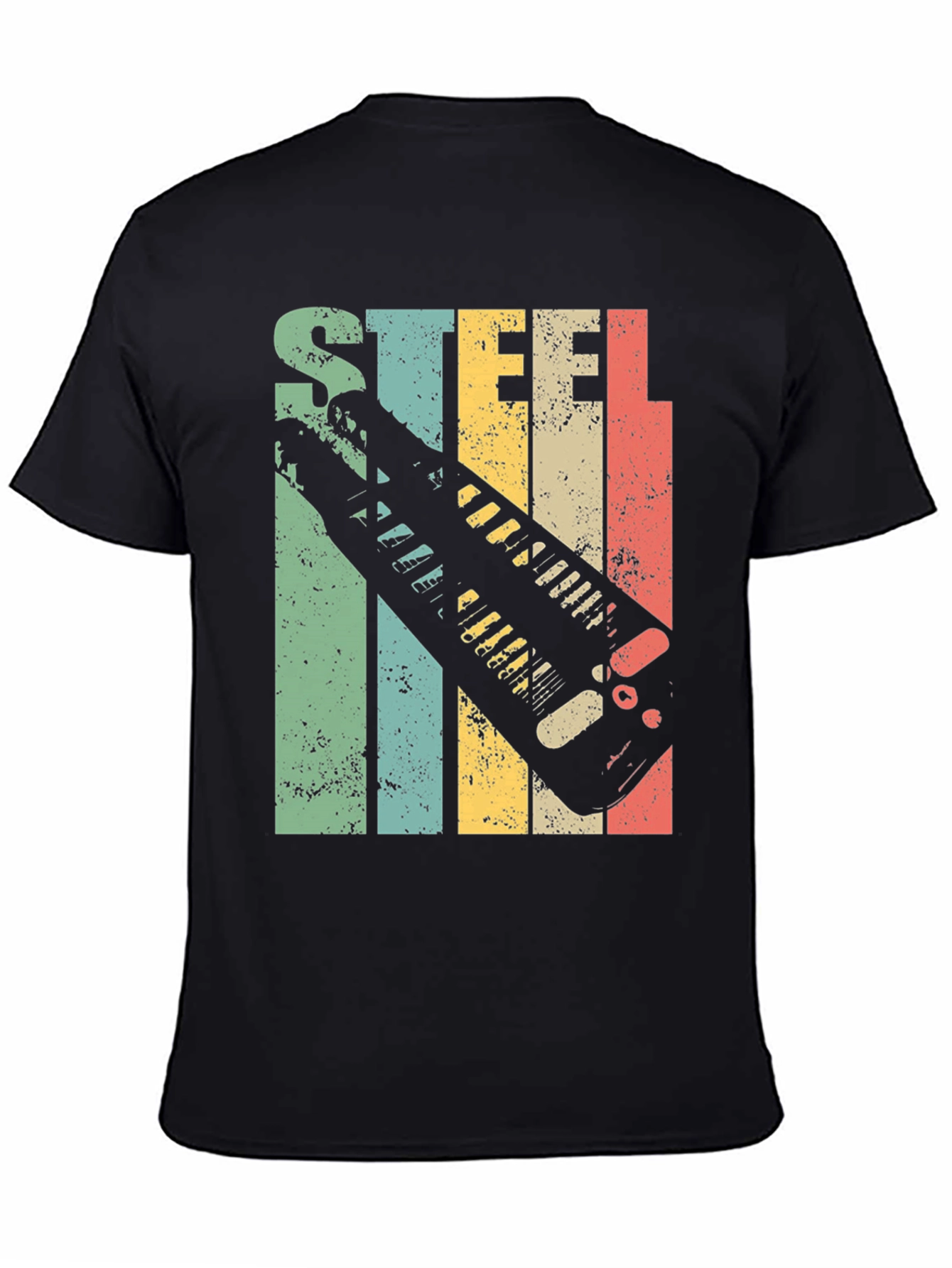 Black Steel Guitar T-Shirt - Retro Design view 4