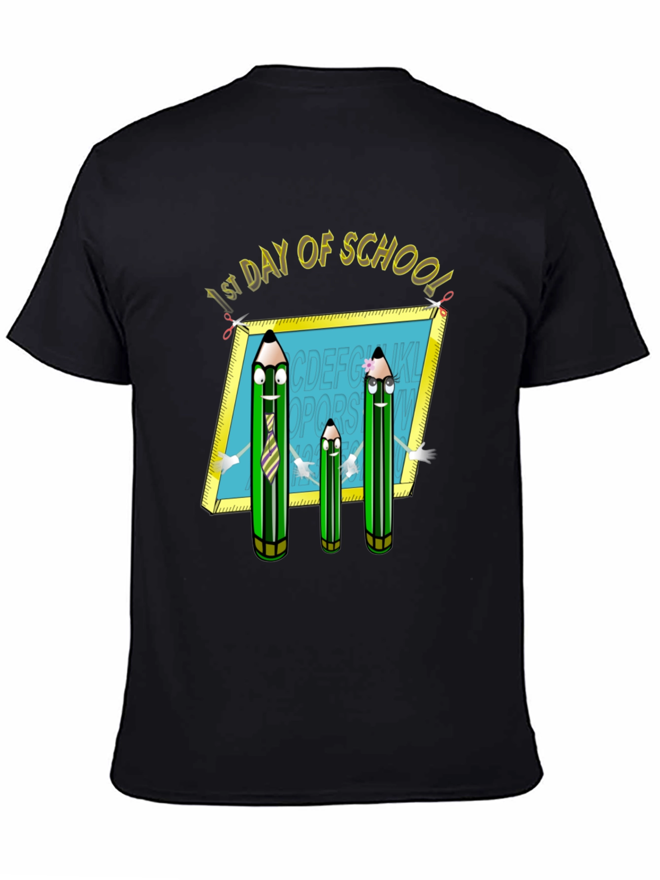 Black First Day of School T-Shirt: Animated Pencils view 4