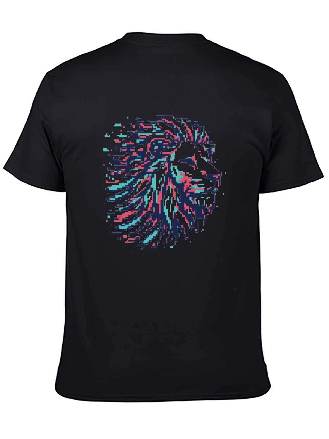 Black Pixel Art Lion Head Graphic Black T-Shirt view 4