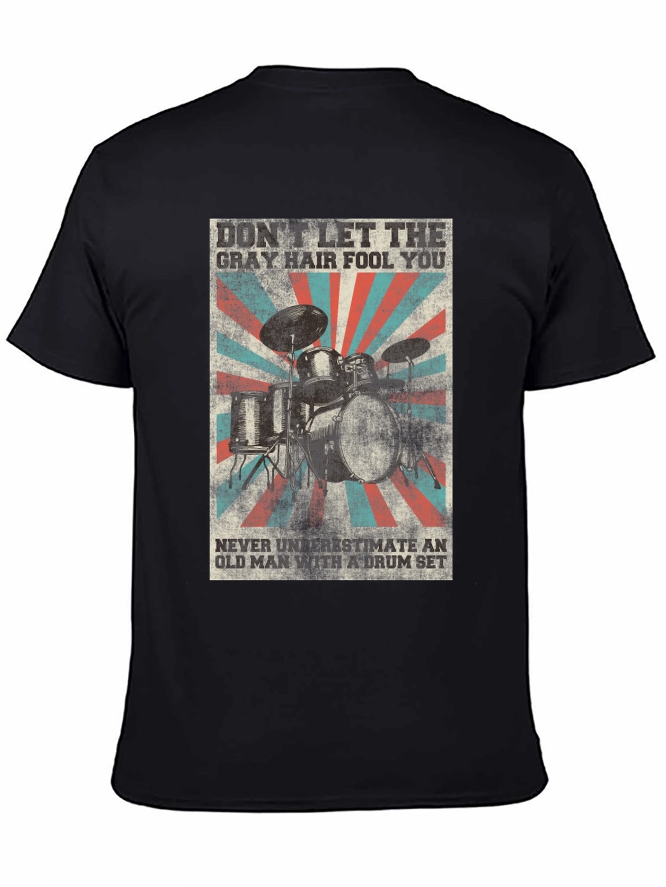 Black Drummer T-Shirt: Gray Hair, Drum Set view 4