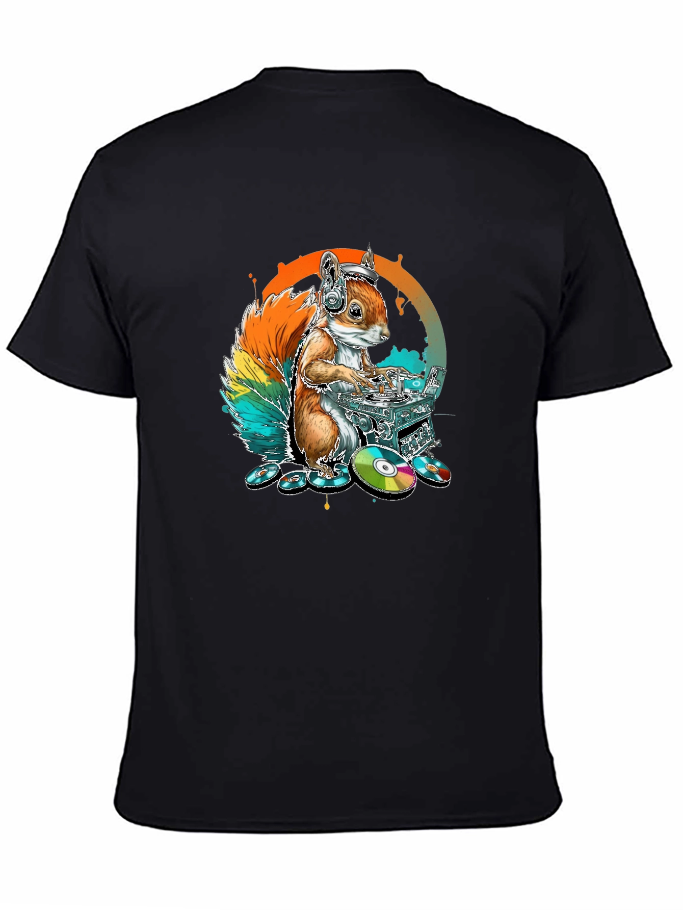 Black DJ Squirrel Graphic Tee - Black Cotton T-Shirt view 4