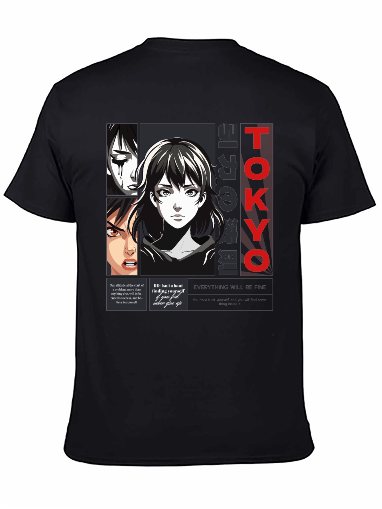 Black Anime Graphic Print T-Shirt - Tokyo Style view 4