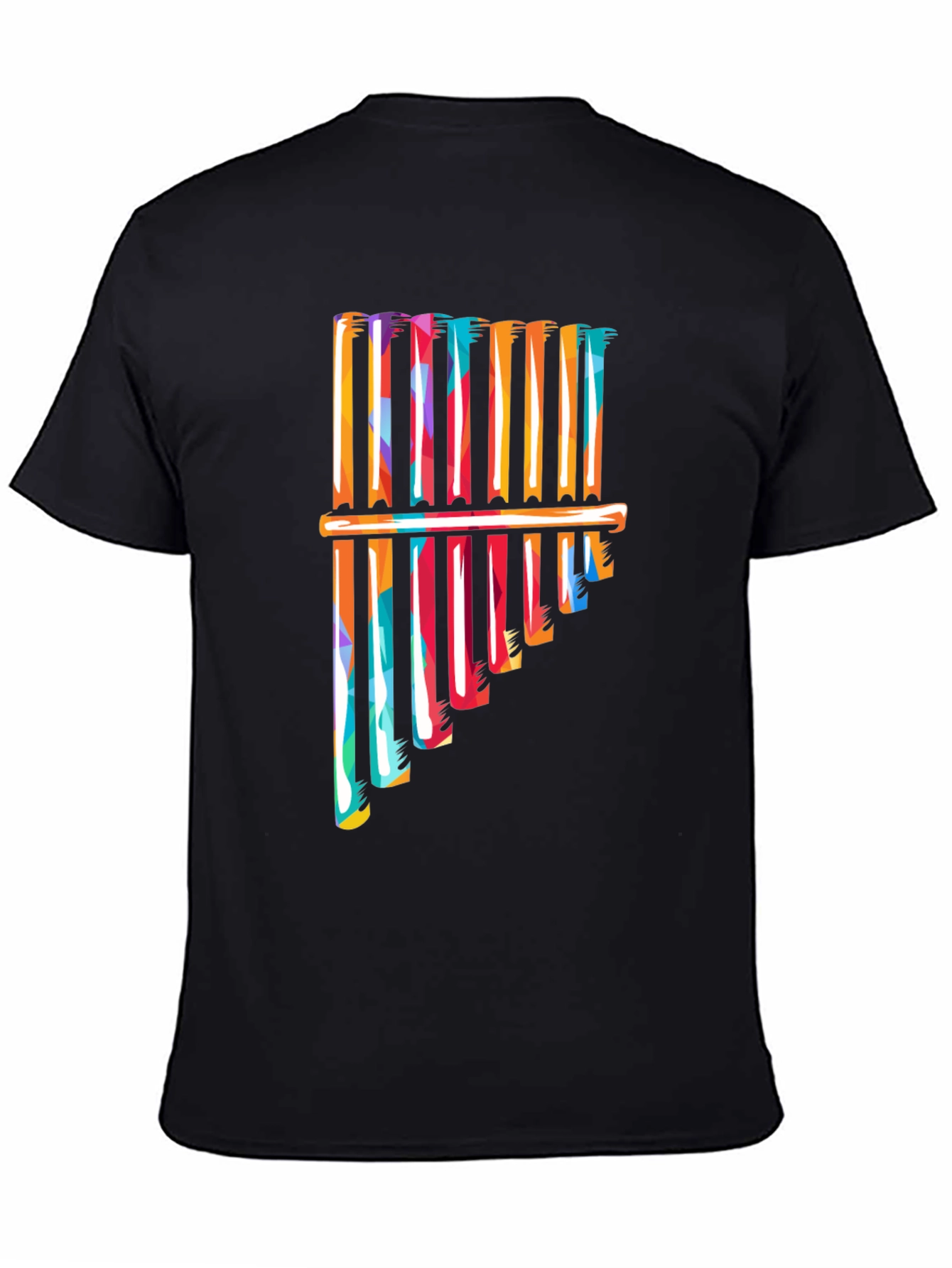 Black Colorful Pan Flute Graphic T-Shirt view 4
