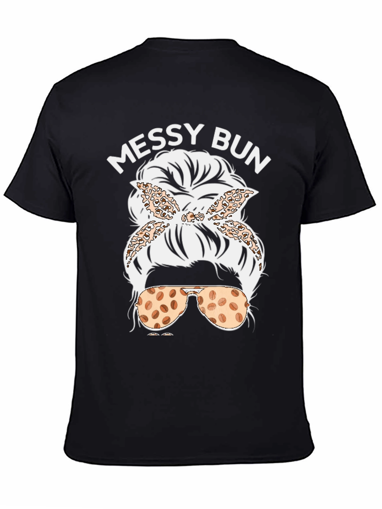 Black Messy Bun Coffee Bean Sunglasses T-Shirt view 4