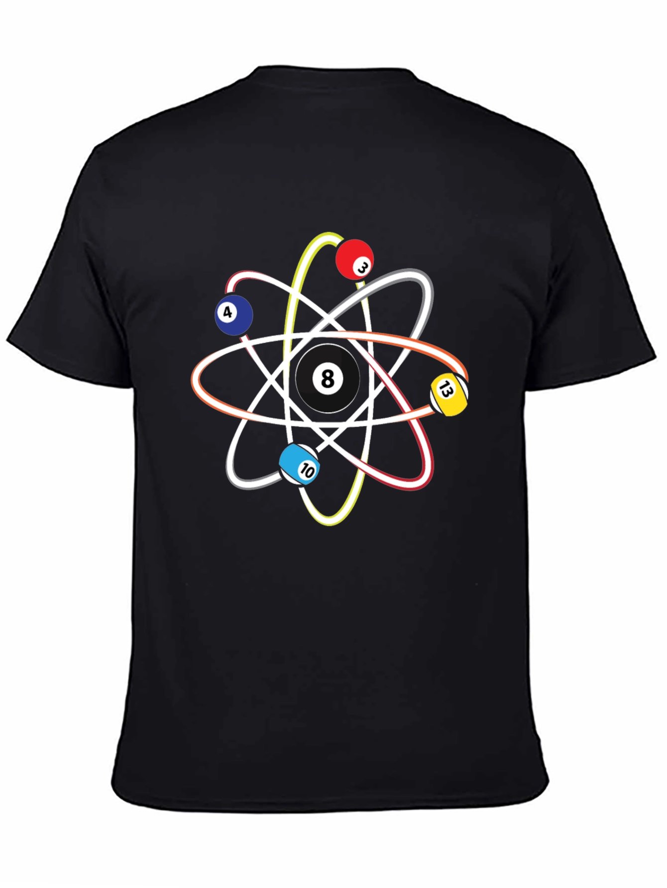 Black Pool Ball Atom T-Shirt - Physics & Billiards Style view 4
