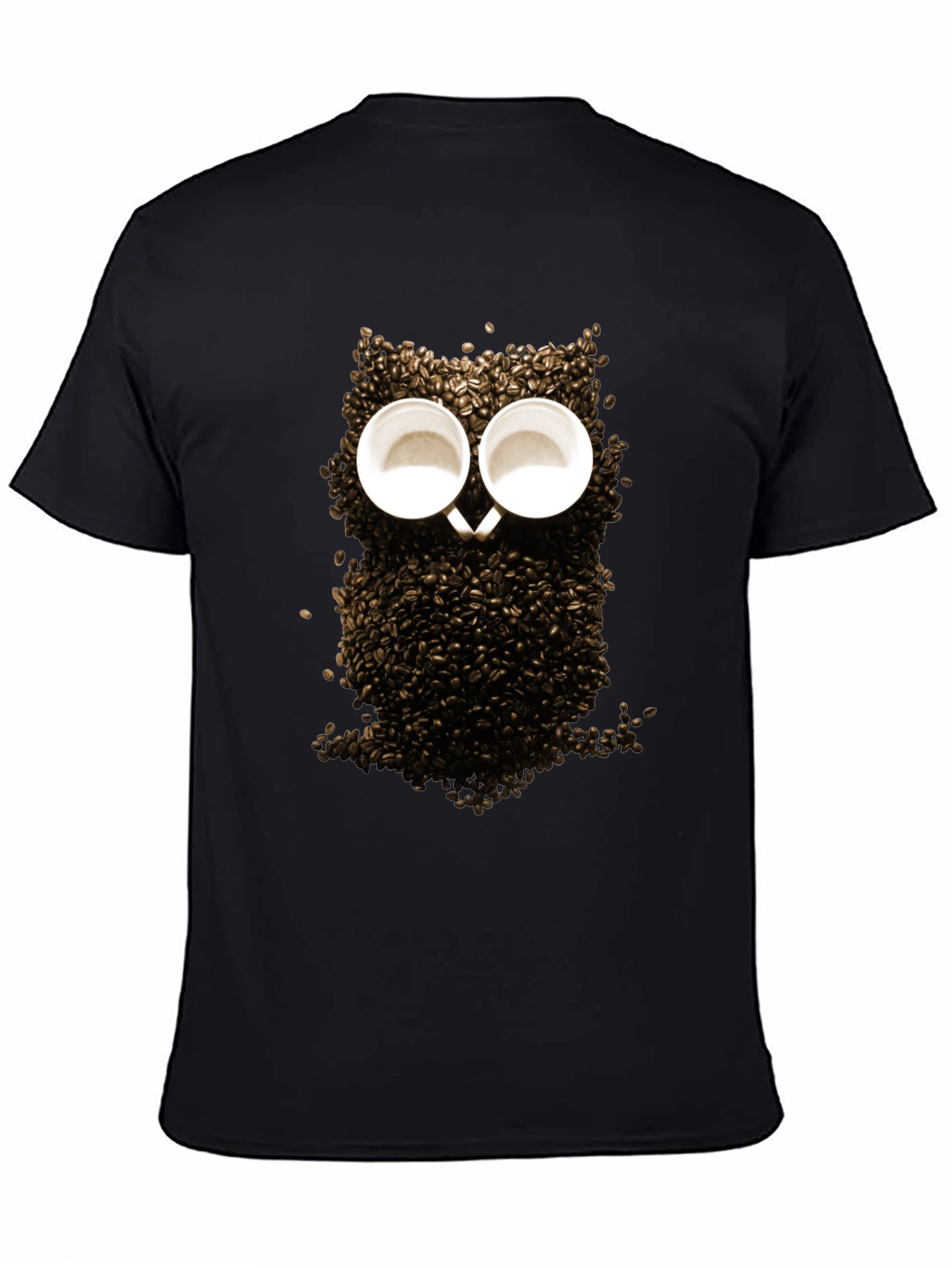 Black Coffee Bean Owl Graphic T-Shirt - Unique Design view 4