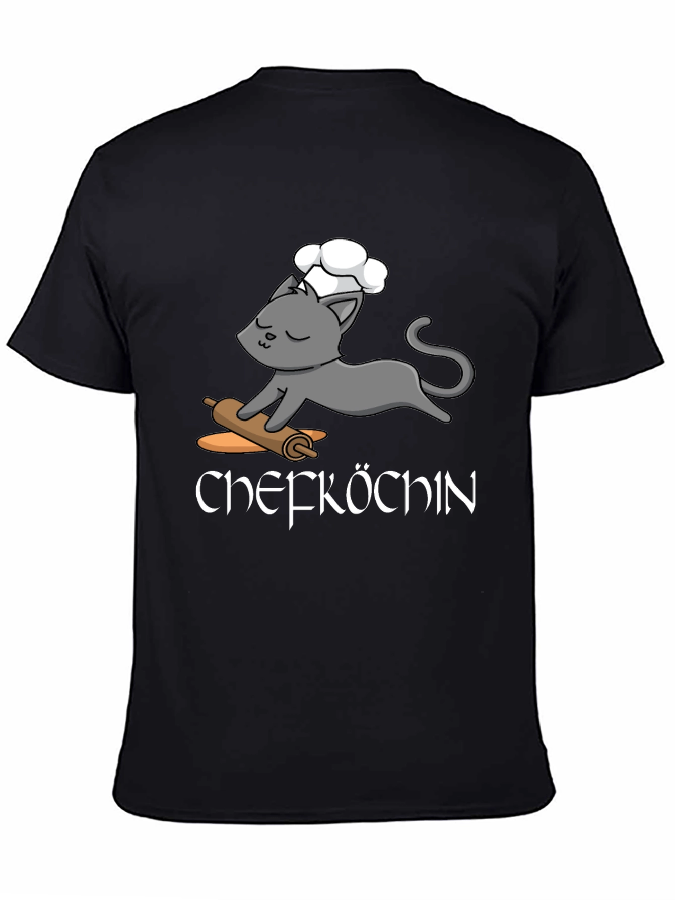 Black Chefkoch T-Shirt - Cute Cat Baker Design view 4